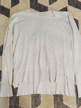 Poof! Light Gray Crewneck Sweater with Center Seam